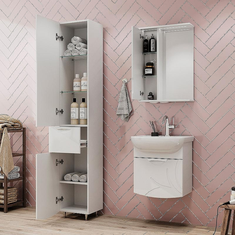 Зеркало со шкафом Volna Adel 50 L zsADEL50.L-01 с подсветкой Белое, купить, цена, заказать, магазин, доставка, скидка, промокод, купить, цена, заказать, магазин, доставка, скидка, промокод