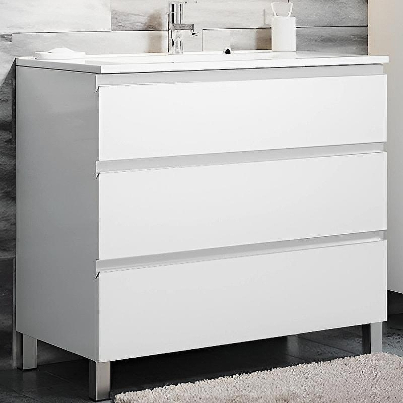 Тумба с раковиной SanVit Авеню-3 100 kavenu3100w Белая глянцевая, купить, цена, заказать, магазин, доставка, скидка, промокод, купить, цена, заказать, магазин, доставка, скидка, промокод