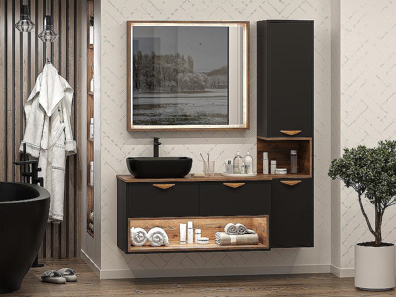 Шкаф пенал Brevita Bergen 35 R BER-05035-02-19-ПоП подвесной Черный матовый Дуб Галифакс олово, купить, цена, заказать, магазин, доставка, скидка, промокод, купить, цена, заказать, магазин, доставка, скидка, промокод