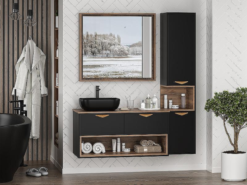 Шкаф пенал Brevita Bergen 35 R BER-05035-02-19-ПоП подвесной Черный матовый Дуб Галифакс олово, купить, цена, заказать, магазин, доставка, скидка, промокод, купить, цена, заказать, магазин, доставка, скидка, промокод