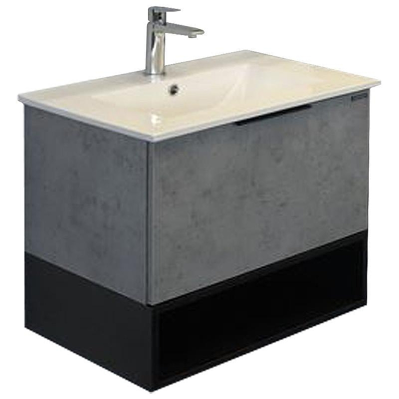 Тумба с раковиной Comforty Франкфурт 60 00-00004332 подвесная Бетон светлый Черная матовая, купить, цена, заказать, магазин, доставка, скидка, промокод, купить, цена, заказать, магазин, доставка, скидка, промокод