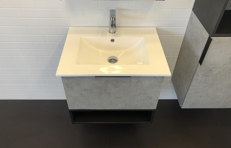 Тумба с раковиной Comforty Франкфурт 60 00-00004332 подвесная Бетон светлый Черная матовая, купить, цена, заказать, магазин, доставка, скидка, промокод, купить, цена, заказать, магазин, доставка, скидка, промокод