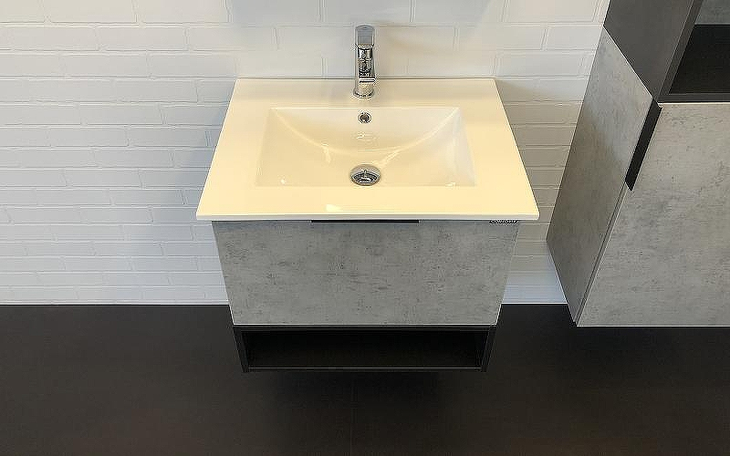 Тумба с раковиной Comforty Франкфурт 60 00-00004332 подвесная Бетон светлый Черная матовая, купить, цена, заказать, магазин, доставка, скидка, промокод, купить, цена, заказать, магазин, доставка, скидка, промокод