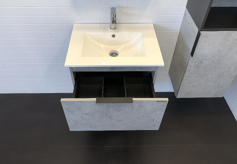 Тумба с раковиной Comforty Франкфурт 60 00-00004332 подвесная Бетон светлый Черная матовая, купить, цена, заказать, магазин, доставка, скидка, промокод, купить, цена, заказать, магазин, доставка, скидка, промокод