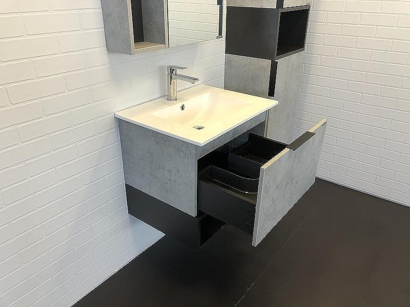 Тумба с раковиной Comforty Франкфурт 60 00-00004332 подвесная Бетон светлый Черная матовая, купить, цена, заказать, магазин, доставка, скидка, промокод, купить, цена, заказать, магазин, доставка, скидка, промокод