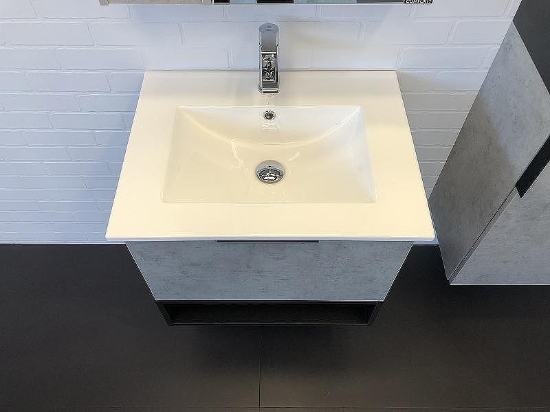 Тумба с раковиной Comforty Франкфурт 60 00-00004332 подвесная Бетон светлый Черная матовая, купить, цена, заказать, магазин, доставка, скидка, промокод, купить, цена, заказать, магазин, доставка, скидка, промокод