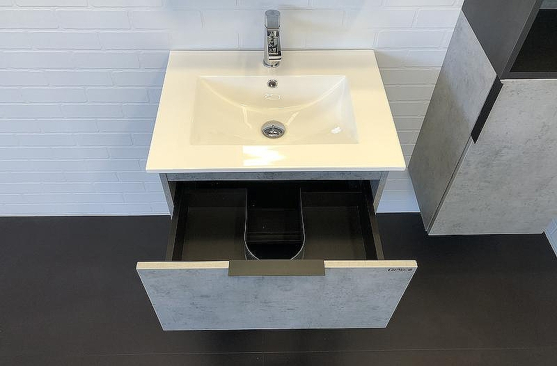 Тумба с раковиной Comforty Франкфурт 60 00-00004332 подвесная Бетон светлый Черная матовая, купить, цена, заказать, магазин, доставка, скидка, промокод, купить, цена, заказать, магазин, доставка, скидка, промокод