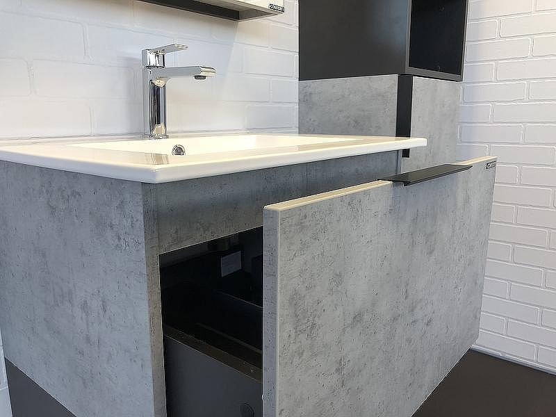 Тумба с раковиной Comforty Франкфурт 60 00-00004332 подвесная Бетон светлый Черная матовая, купить, цена, заказать, магазин, доставка, скидка, промокод, купить, цена, заказать, магазин, доставка, скидка, промокод