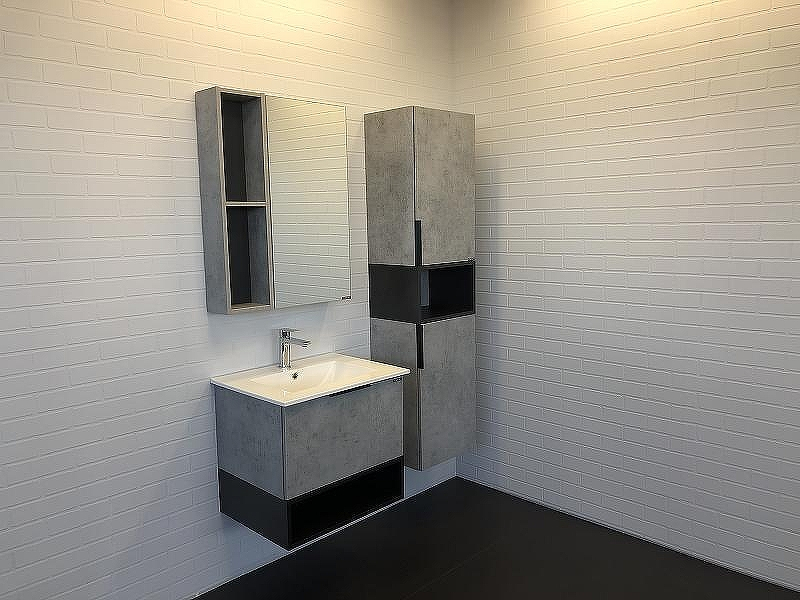 Тумба с раковиной Comforty Франкфурт 60 00-00004332 подвесная Бетон светлый Черная матовая, купить, цена, заказать, магазин, доставка, скидка, промокод, купить, цена, заказать, магазин, доставка, скидка, промокод