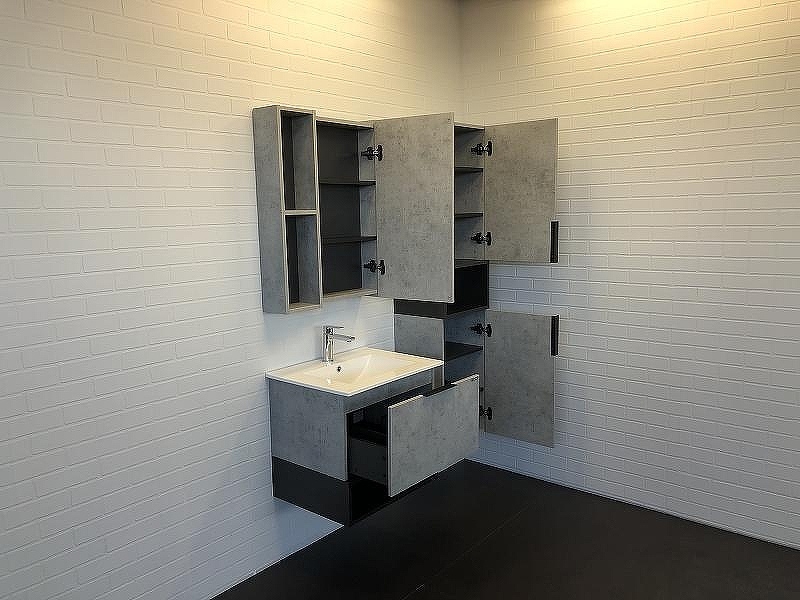 Тумба с раковиной Comforty Франкфурт 60 00-00004332 подвесная Бетон светлый Черная матовая, купить, цена, заказать, магазин, доставка, скидка, промокод, купить, цена, заказать, магазин, доставка, скидка, промокод