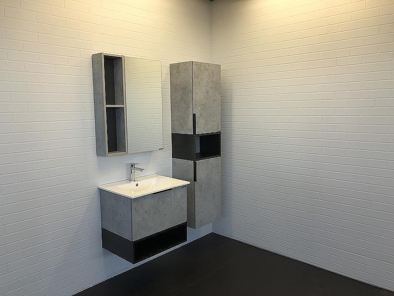 Тумба с раковиной Comforty Франкфурт 60 00-00004332 подвесная Бетон светлый Черная матовая, купить, цена, заказать, магазин, доставка, скидка, промокод, купить, цена, заказать, магазин, доставка, скидка, промокод