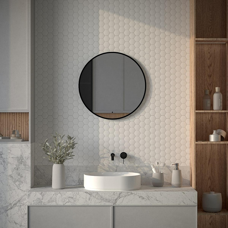 Зеркало Defesto Aura 60х60 DF 2983R с подсветкой 15W-4500K/ИК - выключатель/Нейтральный белый свет/Черная рама, купить, цена, заказать, магазин, доставка, скидка, промокод, купить, цена, заказать, магазин, доставка, скидка, промокод