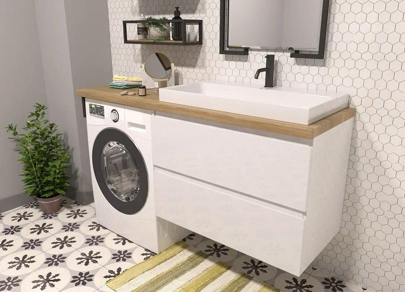 Тумба с раковиной Эстет Malibu Luxe 155 R ФР-00007114 подвесная Белая Темное дерево, купить, цена, заказать, магазин, доставка, скидка, промокод, купить, цена, заказать, магазин, доставка, скидка, промокод