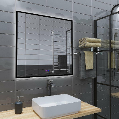 Зеркало Grossman Pragma-норма Black 80 1880802 с подсветкой Черное с сенсорным выключателем и подогревом