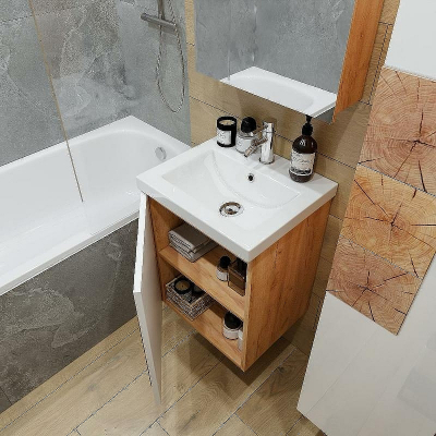 Тумба под раковину Бриклаер Форест 50 4627125416743 подвесная Дуб золотой Белый глянец