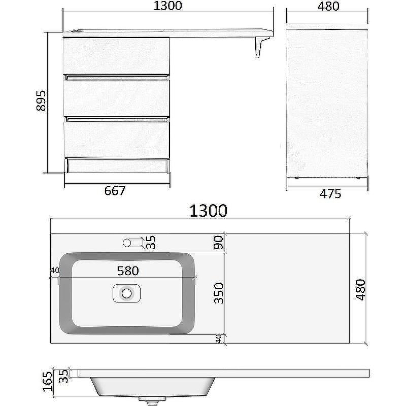 Тумба с раковиной Orange Sistema 130 L ST-70TUW+RAL Белая глянцевая, купить, цена, заказать, магазин, доставка, скидка, промокод, купить, цена, заказать, магазин, доставка, скидка, промокод