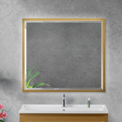 Зеркало Cezares Interni 100 CZR-SPC-INT-1000-900-LED-TCH-WARM-BORO с подсветкой Брашированное золото с сенсорным выключателем и подогревом