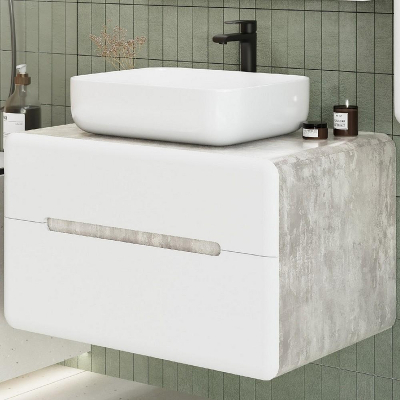 Тумба под раковину Art&Max Genova 80 AM-Genova-800-2C-SO-CH подвесная Белая глянцевая Бетон хафит