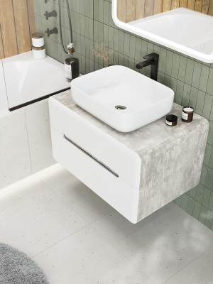 Тумба под раковину Art&Max Genova 80 AM-Genova-800-2C-SO-CH подвесная Белая глянцевая Бетон хафит