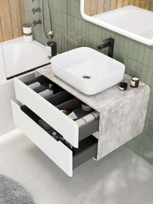 Тумба под раковину Art&Max Genova 80 AM-Genova-800-2C-SO-CH подвесная Белая глянцевая Бетон хафит