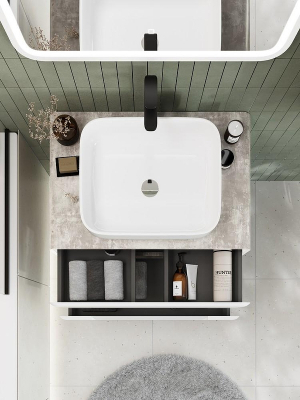 Тумба под раковину Art&Max Genova 80 AM-Genova-800-2C-SO-CH подвесная Белая глянцевая Бетон хафит