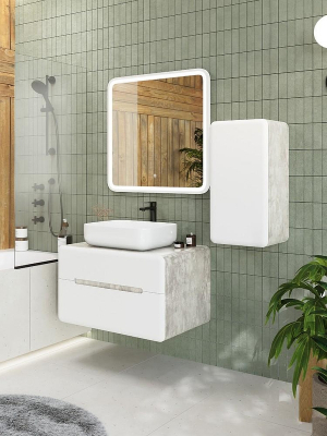 Тумба под раковину Art&Max Genova 80 AM-Genova-800-2C-SO-CH подвесная Белая глянцевая Бетон хафит