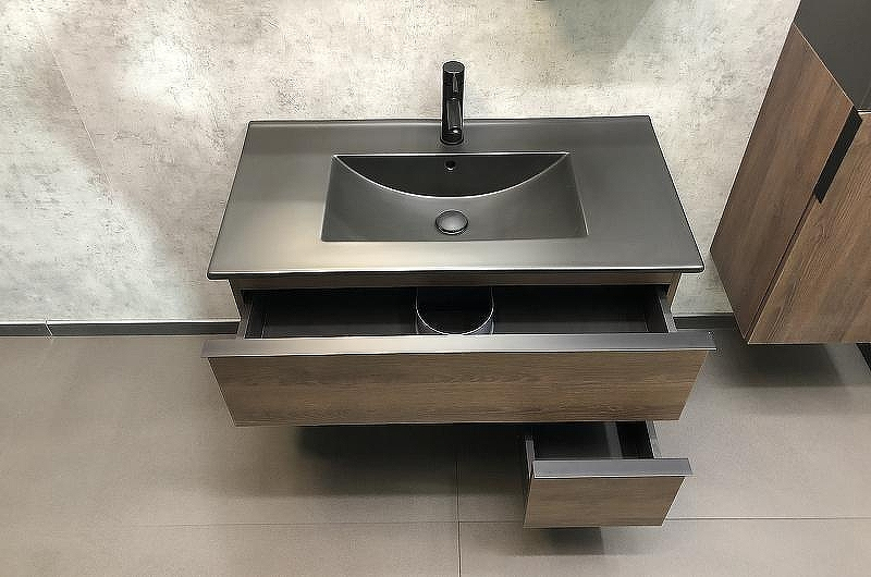 Тумба с раковиной Comforty Франкфурт 90 00-00002048 подвесная Дуб шоколадно-коричневый Черная матовая, купить, цена, заказать, магазин, доставка, скидка, промокод, купить, цена, заказать, магазин, доставка, скидка, промокод