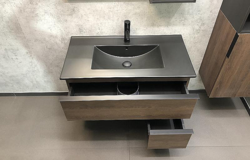 Тумба с раковиной Comforty Франкфурт 90 00-00002048 подвесная Дуб шоколадно-коричневый Черная матовая, купить, цена, заказать, магазин, доставка, скидка, промокод, купить, цена, заказать, магазин, доставка, скидка, промокод