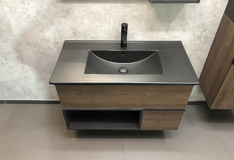 Тумба с раковиной Comforty Франкфурт 90 00-00002048 подвесная Дуб шоколадно-коричневый Черная матовая, купить, цена, заказать, магазин, доставка, скидка, промокод, купить, цена, заказать, магазин, доставка, скидка, промокод