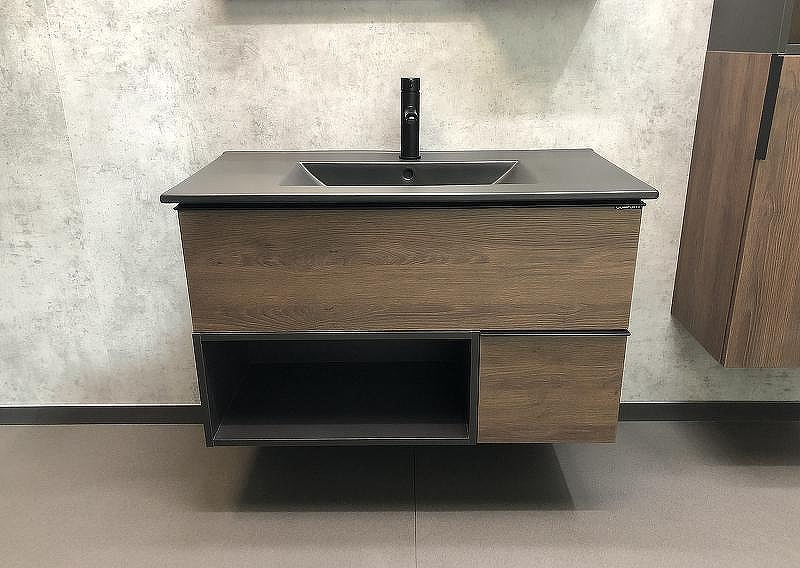 Тумба с раковиной Comforty Франкфурт 90 00-00002048 подвесная Дуб шоколадно-коричневый Черная матовая, купить, цена, заказать, магазин, доставка, скидка, промокод, купить, цена, заказать, магазин, доставка, скидка, промокод