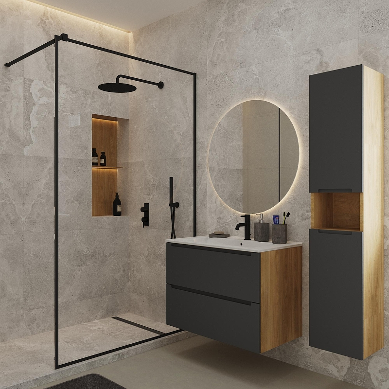 Тумба под раковину ЗОВ Дион 80 D80GD подвесная цвет Графит матовый Дуб медовый, купить, цена, заказать, магазин, доставка, скидка, промокод, купить, цена, заказать, магазин, доставка, скидка, промокод