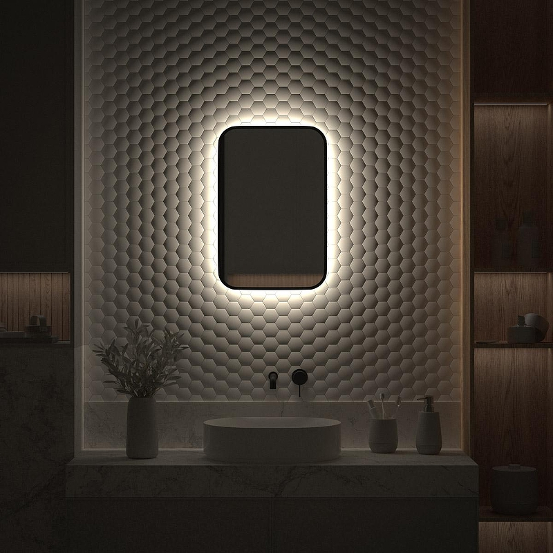 Зеркало Defesto Aura 40х60 DF 2962 с подсветкой 17W-4500K/Без выключателя/Нейтральный белый свет/Черная рама, купить, цена, заказать, магазин, доставка, скидка, промокод, купить, цена, заказать, магазин, доставка, скидка, промокод