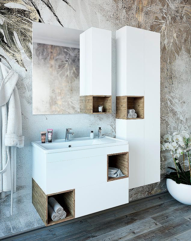 Зеркало со шкафом Sanflor Даллас 80 R С04835 Белый матовый Дуб рустикальный, купить, цена, заказать, магазин, доставка, скидка, промокод, купить, цена, заказать, магазин, доставка, скидка, промокод