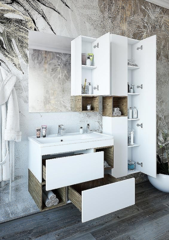 Зеркало со шкафом Sanflor Даллас 80 R С04835 Белый матовый Дуб рустикальный, купить, цена, заказать, магазин, доставка, скидка, промокод, купить, цена, заказать, магазин, доставка, скидка, промокод