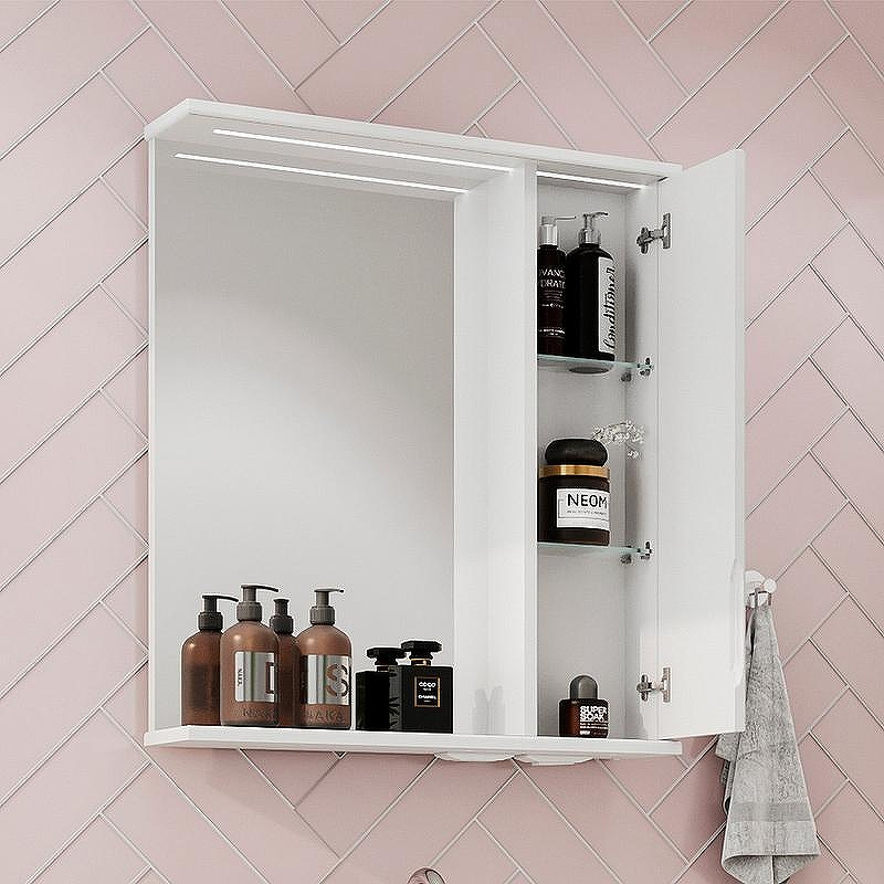 Зеркало со шкафом Volna Adel 70 R zsADEL70.R-01 с подсветкой Белое, купить, цена, заказать, магазин, доставка, скидка, промокод, купить, цена, заказать, магазин, доставка, скидка, промокод