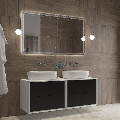 Зеркало Cezares Duet 140 CZR-SPC-DUET-1400-800-LED-TCH с подсветкой с лазерной гравировкой и сенсорным выключателем