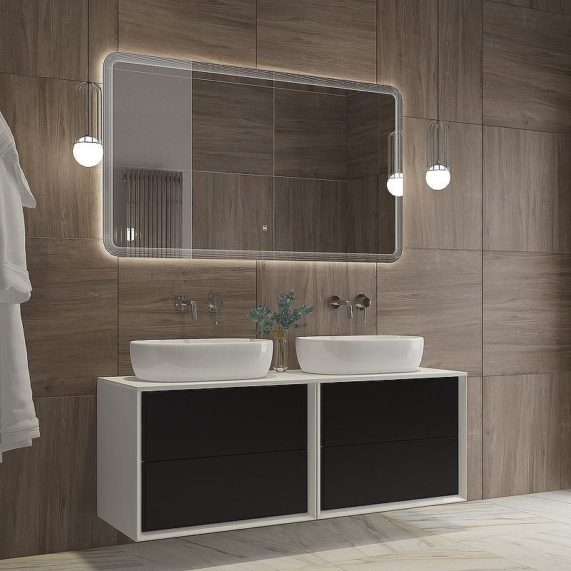 Зеркало Cezares Duet 140 CZR-SPC-DUET-1400-800-LED-TCH с подсветкой с лазерной гравировкой и сенсорным выключателем, купить, цена, заказать, магазин, доставка, скидка, промокод, купить, цена, заказать, магазин, доставка, скидка, промокод