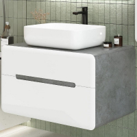 Тумба под раковину Art&Max Genova 80 AM-Genova-800-2C-SO-LN подвесная Белая глянцевая Бетон лофт натуральный, купить, цена, заказать, магазин, доставка, скидка, промокод, купить, цена, заказать, магазин, доставка, скидка, промокод