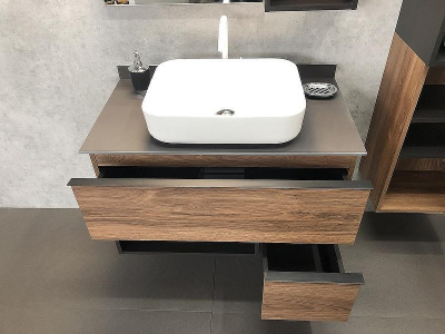 Тумба с раковиной Comforty Штутгарт 90 00-00002868 подвесная Дуб темно-коричневый Черная матовая