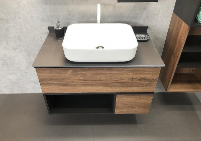 Тумба с раковиной Comforty Штутгарт 90 00-00002868 подвесная Дуб темно-коричневый Черная матовая