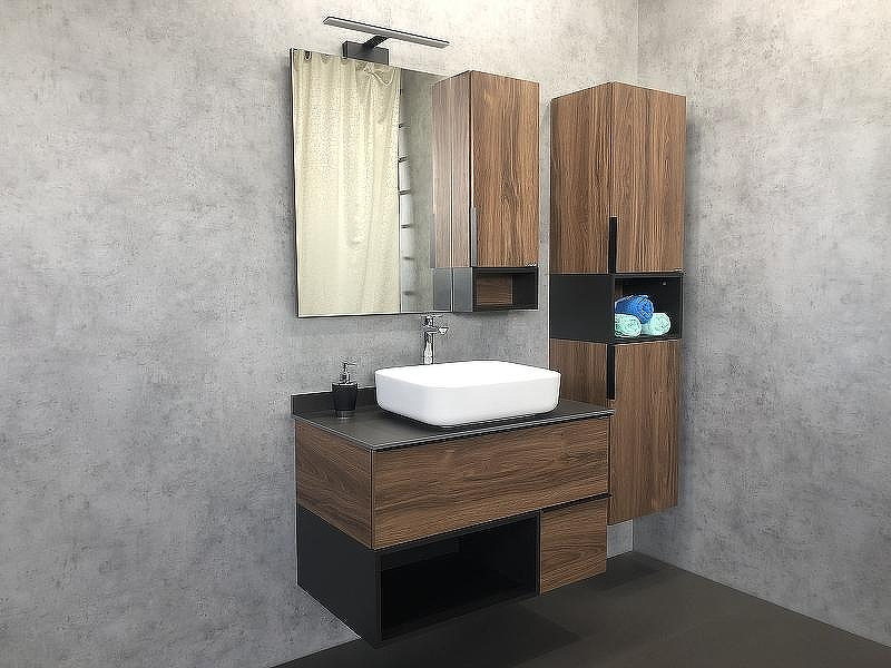 Тумба с раковиной Comforty Штутгарт 90 00-00002868 подвесная Дуб темно-коричневый Черная матовая, купить, цена, заказать, магазин, доставка, скидка, промокод, купить, цена, заказать, магазин, доставка, скидка, промокод