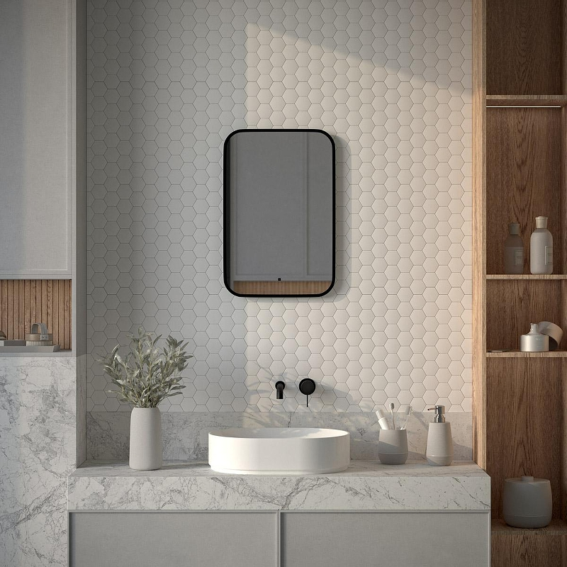 Зеркало Defesto Aura 40х60 DF 2962R с подсветкой 17W-4500K/ИК - выключатель/Нейтральный белый свет/Черная рама, купить, цена, заказать, магазин, доставка, скидка, промокод, купить, цена, заказать, магазин, доставка, скидка, промокод