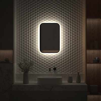 Зеркало Defesto Aura 40х60 DF 2962R с подсветкой 17W-4500K/ИК - выключатель/Нейтральный белый свет/Черная рама