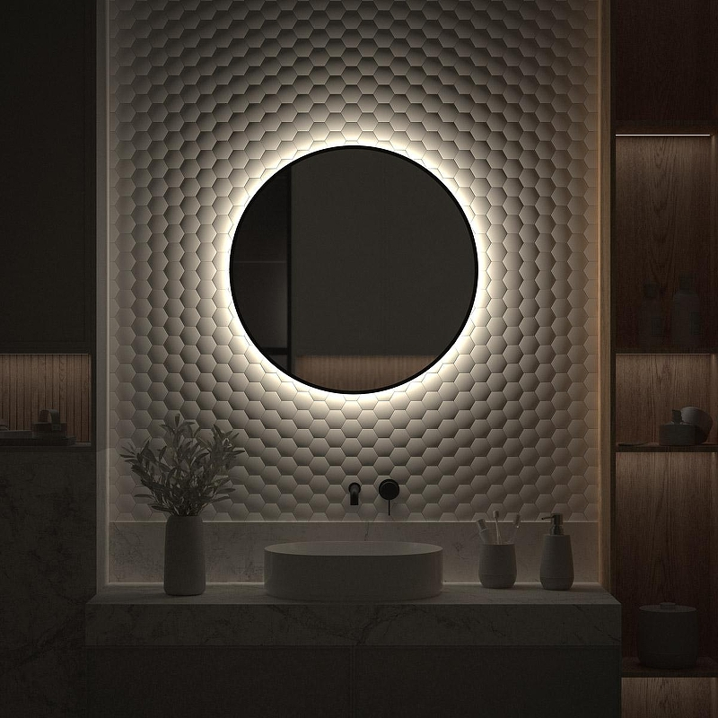 Зеркало Defesto Aura 70х70 DF 2984 с подсветкой 18W-4500K/Без выключателя/Нейтральный белый свет/Черная рама, купить, цена, заказать, магазин, доставка, скидка, промокод, купить, цена, заказать, магазин, доставка, скидка, промокод