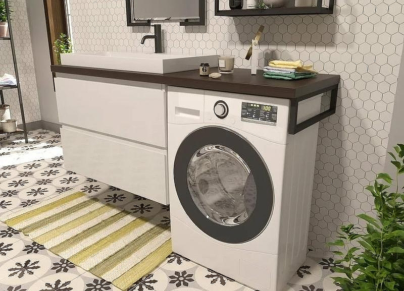 Тумба с раковиной Эстет Malibu Luxe 155 L ФР-00007116 подвесная Белая Темное дерево, купить, цена, заказать, магазин, доставка, скидка, промокод, купить, цена, заказать, магазин, доставка, скидка, промокод