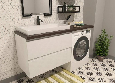 Тумба с раковиной Эстет Malibu Luxe 155 L ФР-00007116 подвесная Белая Темное дерево