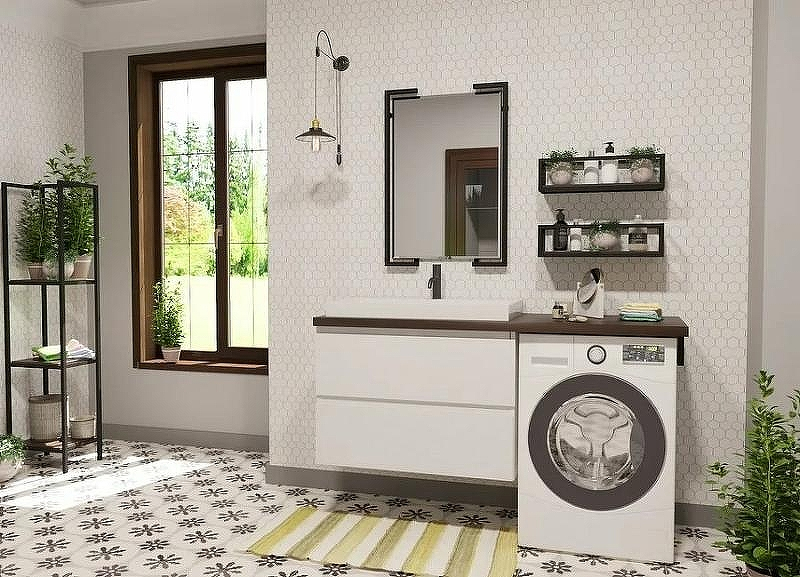 Тумба с раковиной Эстет Malibu Luxe 155 L ФР-00007116 подвесная Белая Темное дерево, купить, цена, заказать, магазин, доставка, скидка, промокод, купить, цена, заказать, магазин, доставка, скидка, промокод