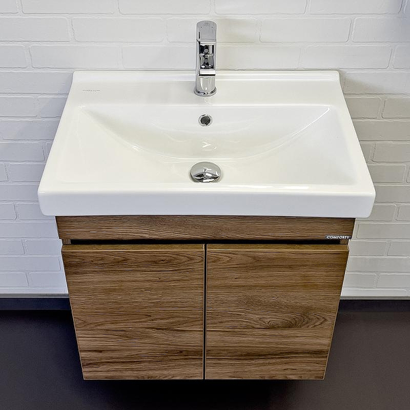 Тумба с раковиной Comforty Осло 60 00-00011149 подвесная Дуб темно-коричневый, купить, цена, заказать, магазин, доставка, скидка, промокод, купить, цена, заказать, магазин, доставка, скидка, промокод