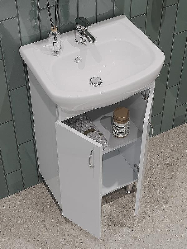 Тумба с раковиной Orange Лайт 45 LA-45TUW+RA Белый глянец, купить, цена, заказать, магазин, доставка, скидка, промокод, купить, цена, заказать, магазин, доставка, скидка, промокод