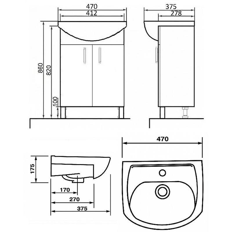 Тумба с раковиной Orange Лайт 45 LA-45TUW+RA Белый глянец, купить, цена, заказать, магазин, доставка, скидка, промокод, купить, цена, заказать, магазин, доставка, скидка, промокод